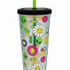 Plastic Drinkware * Wholesale Smiley Faces Cup With Straw 20 Oz.