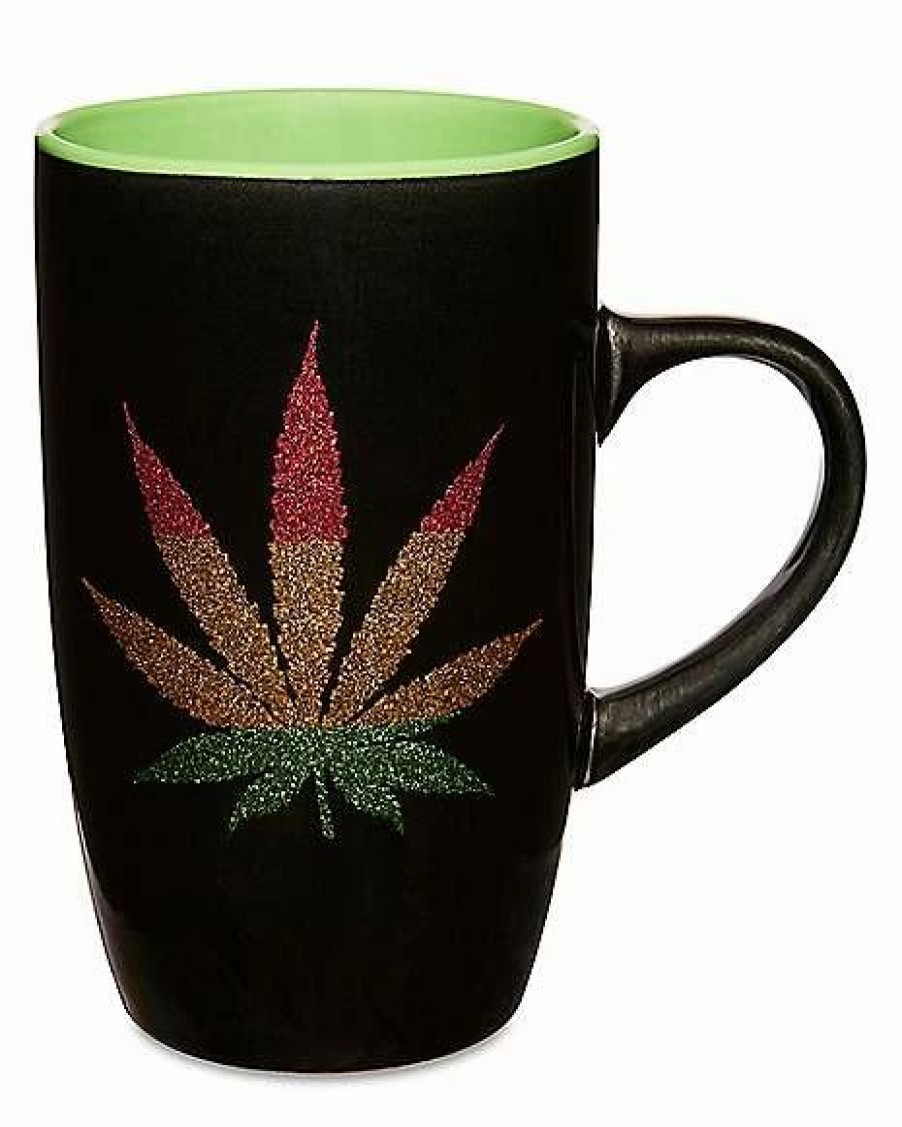 Coffee Mugs * Cheap Glitter Weed Leaf Coffee Mug 18 Oz.