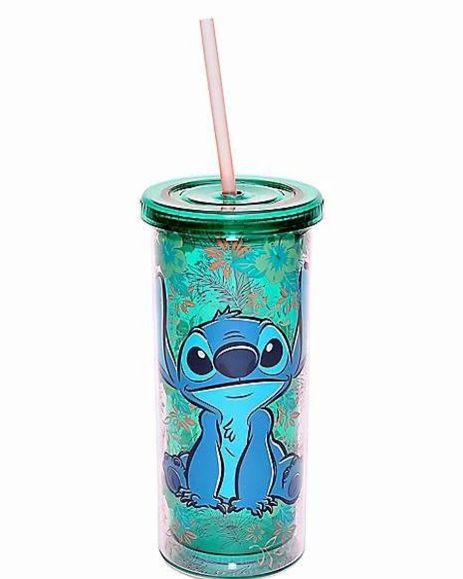 Movies * Best Sale Floral Stitch Cup With Straw 20 Oz. Disney Pink/Blue