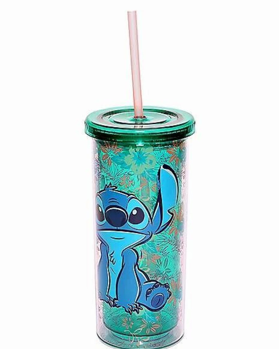 Movies * Best Sale Floral Stitch Cup With Straw 20 Oz. Disney Pink/Blue