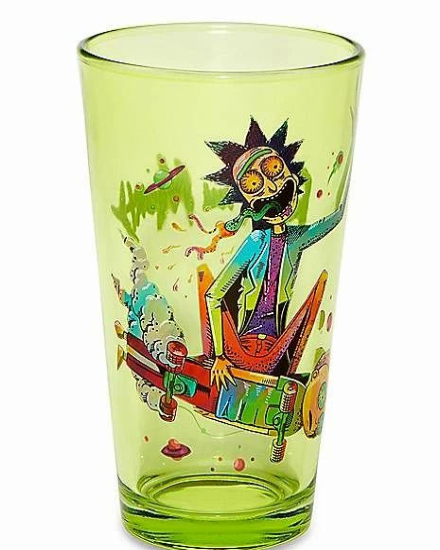 Television * Top 10 Ricky And Morty Skateboard Pint Glass 16 Oz. Green