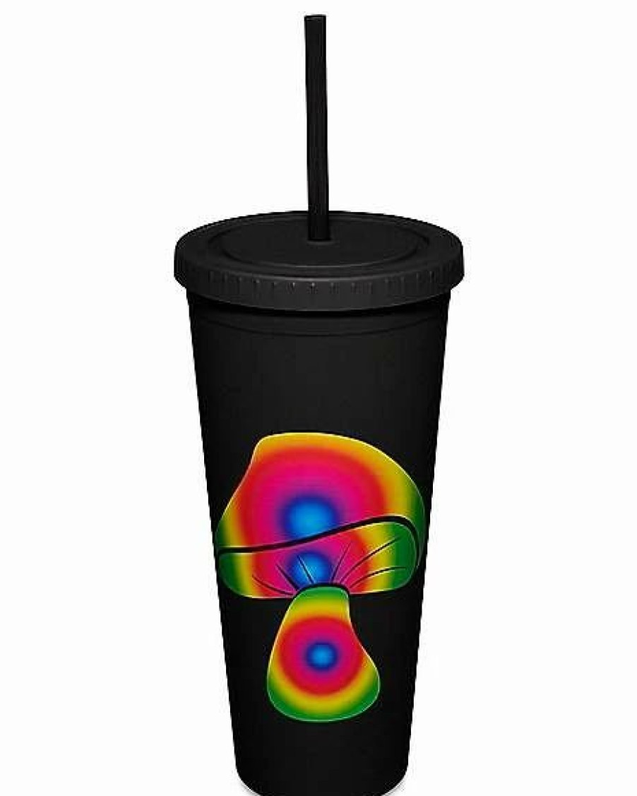 Plastic Drinkware * Deals Rainbow Mushroom Cup With Straw 24 Oz. Black