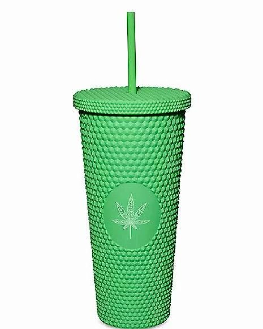 Plastic Drinkware * Flash Sale Weed Leaf Textured Cup With Straw 24 Oz. Green