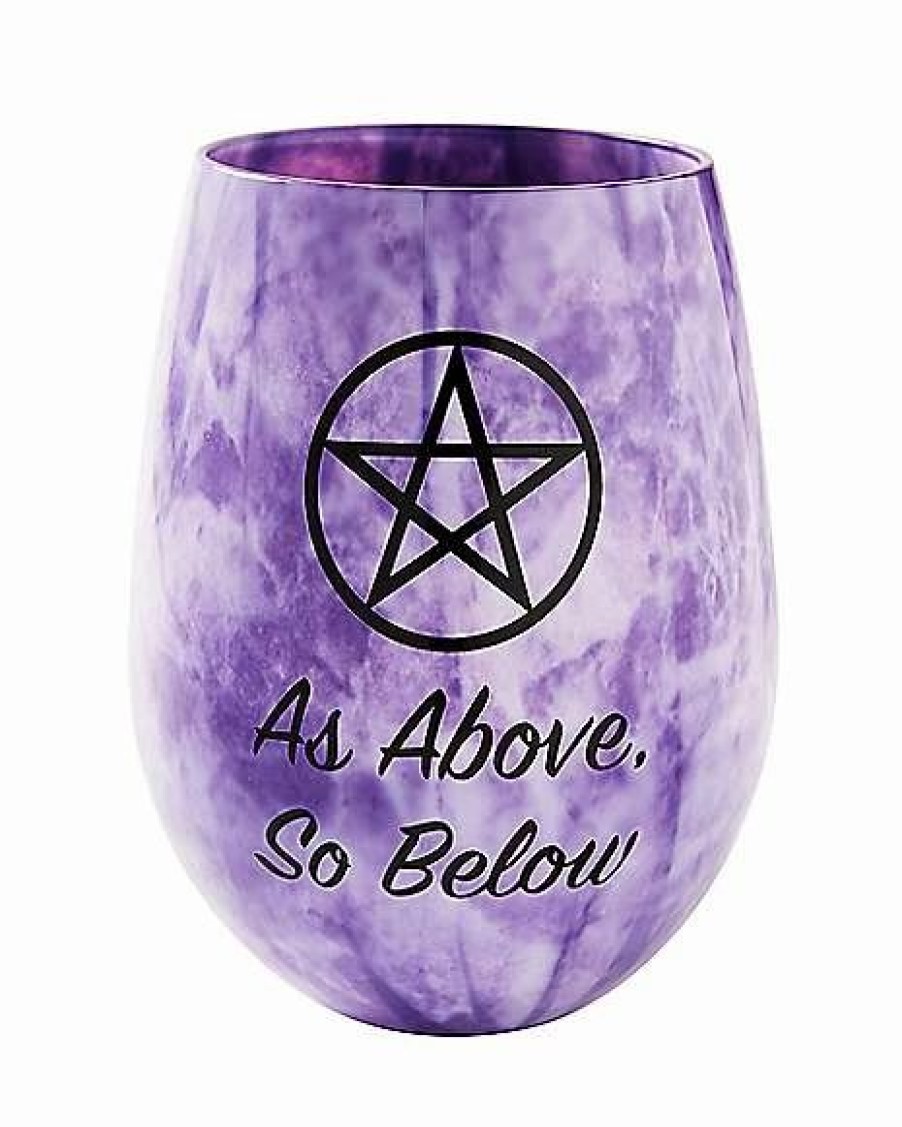 Halloween * Brand New Pentagram Stemless Wine Glass 22 Oz.