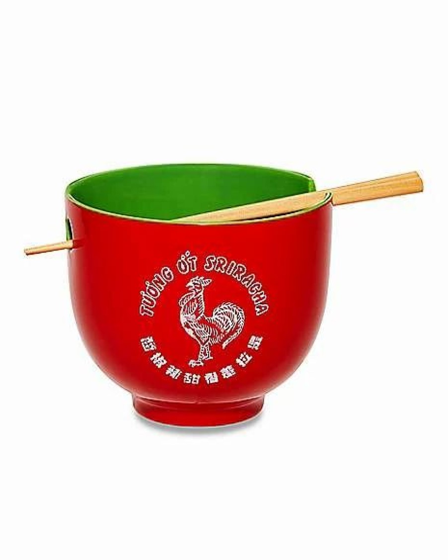 Christmas * New Boxed Sriracha Noodle Bowl And Chopsticks Set Red