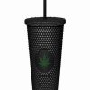 Plastic Drinkware * Cheapest Weed Leaf Textured Cup With Straw 24 Oz. Black