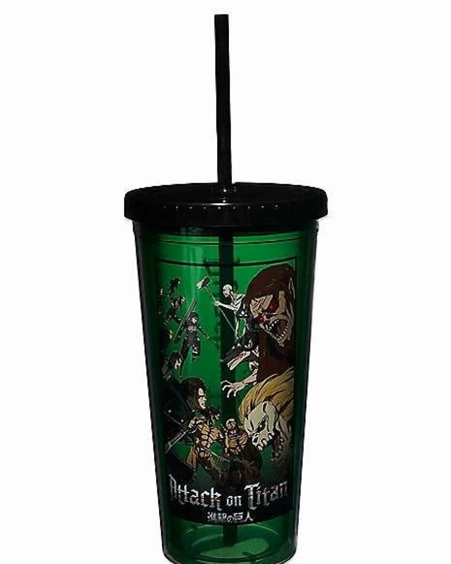 Anime * Discount Attack On Titan Cup With Straw 16 Oz. Green