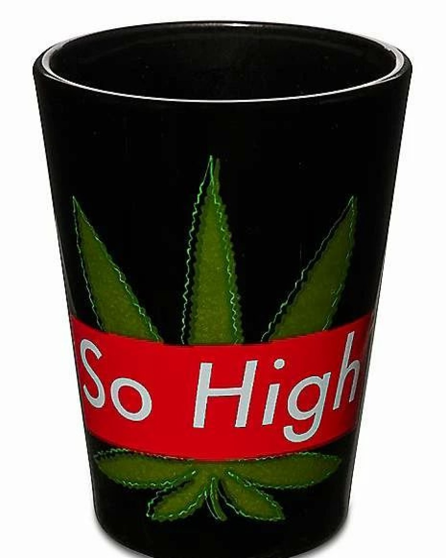 Shooters & Shot Glasses * New So High Weed Leaf Shot Glass 1.5 Oz. Black