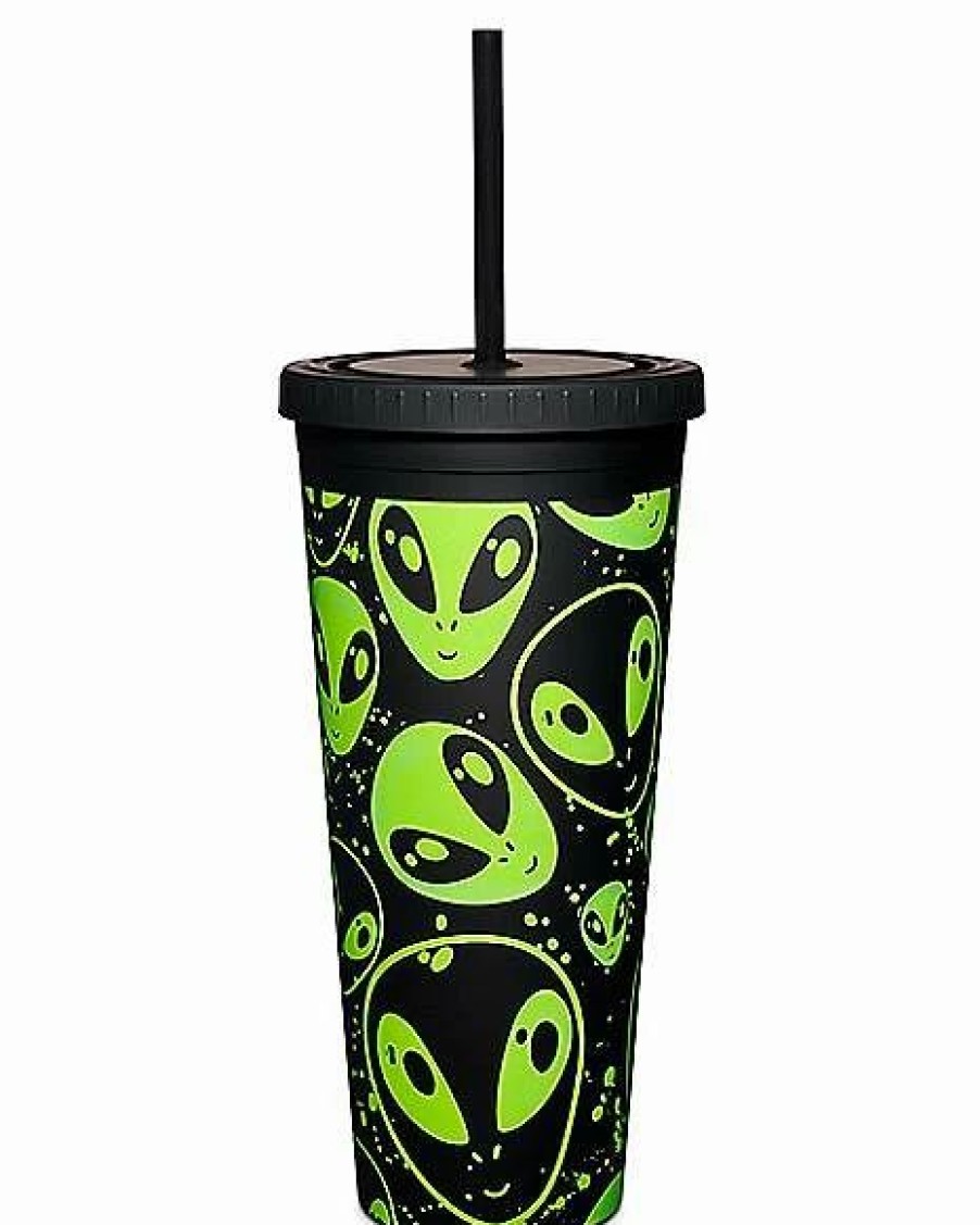 Plastic Drinkware * Coupon Alien Face Cup With Straw 24 Oz. Black