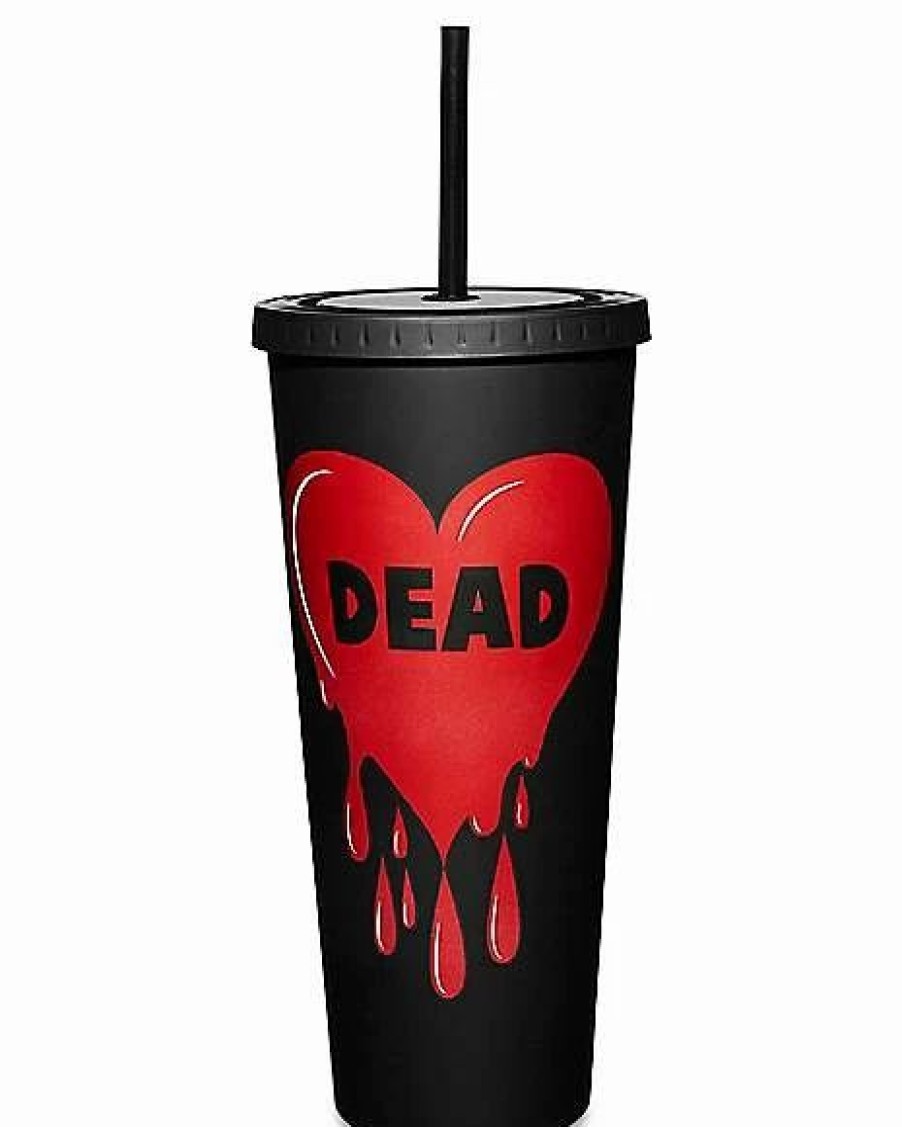 Christmas * Wholesale Dead Drip Heart Cup With Straw 20 Oz. Black