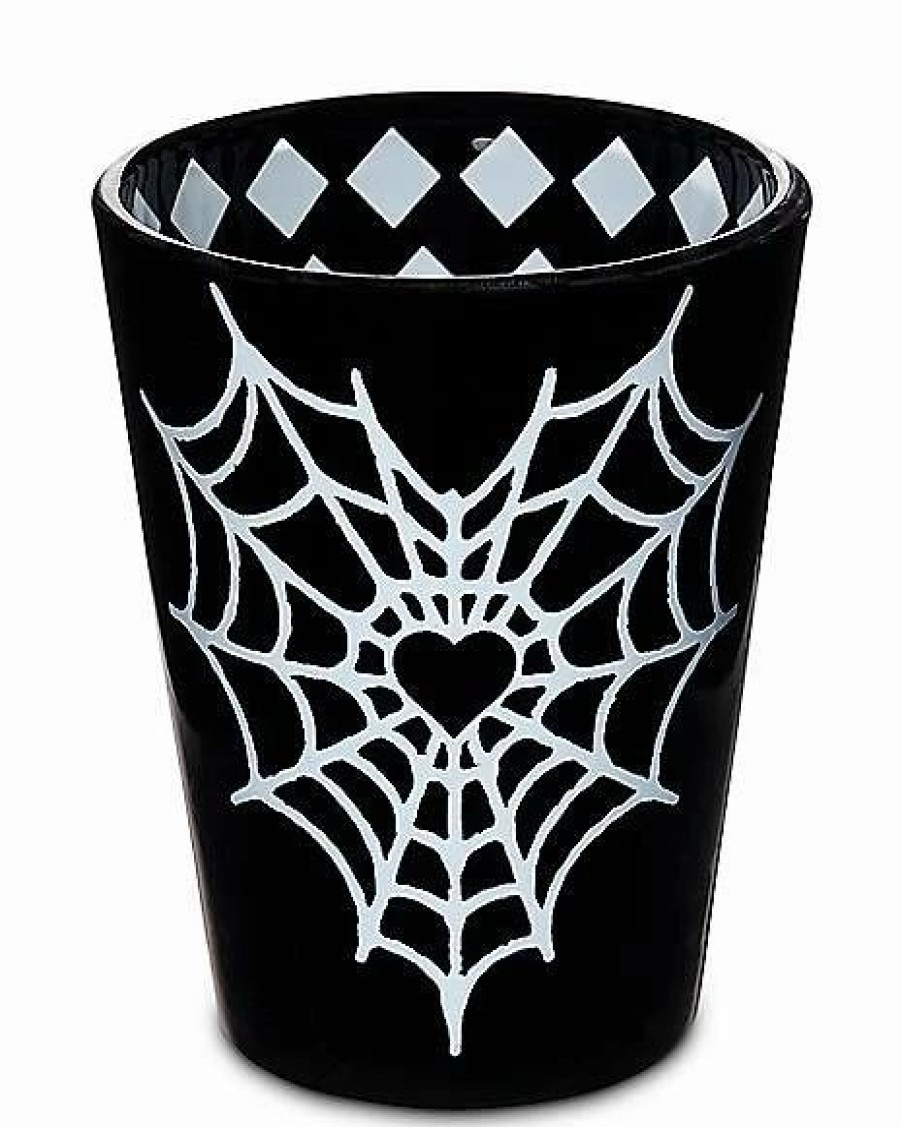 Shooters & Shot Glasses * Brand New Black Spiderweb Heart Shot Glass 2 Oz.