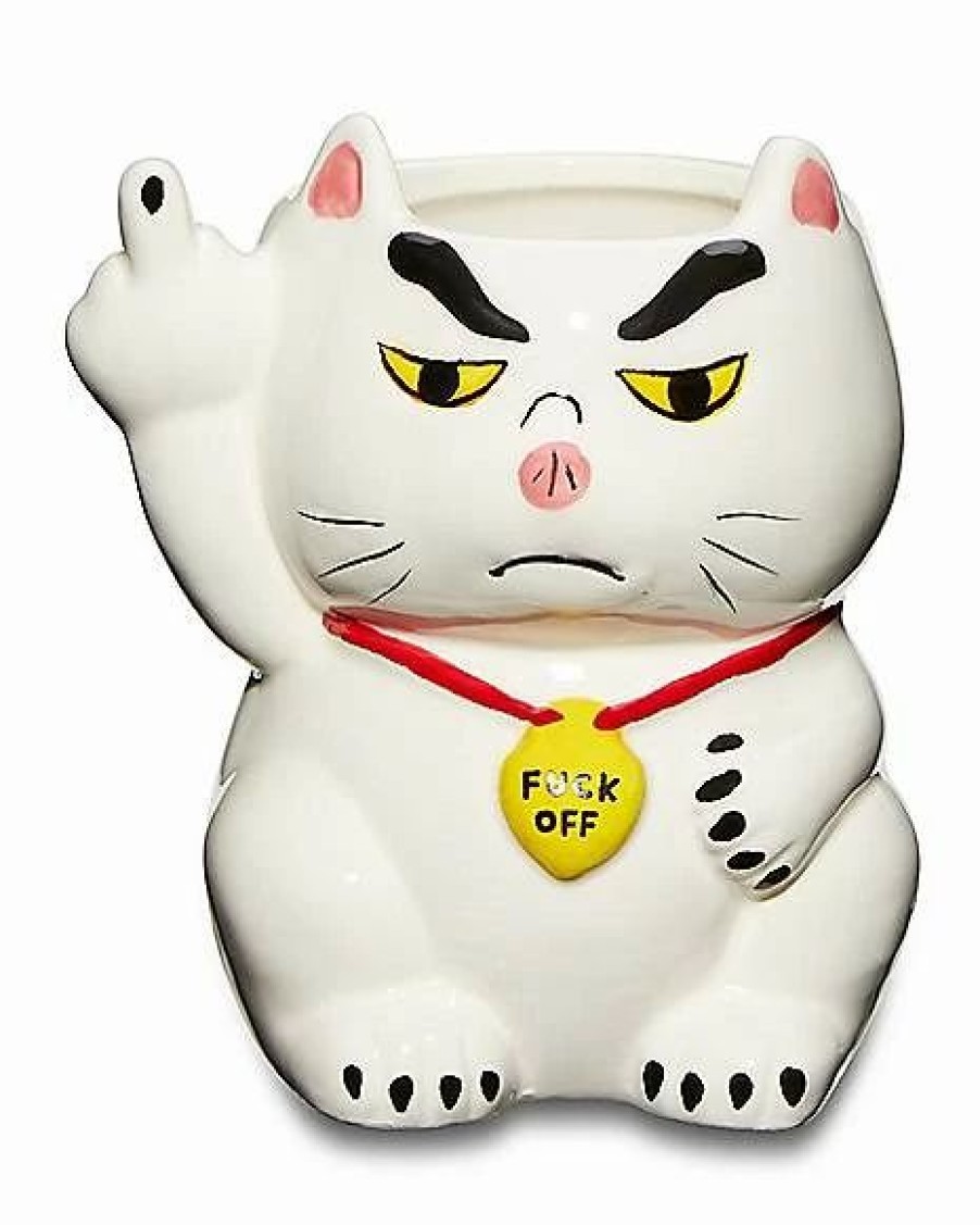 Christmas * Best Deal Angry Lucky Cat Molded Coffee Mug 20 Oz. White