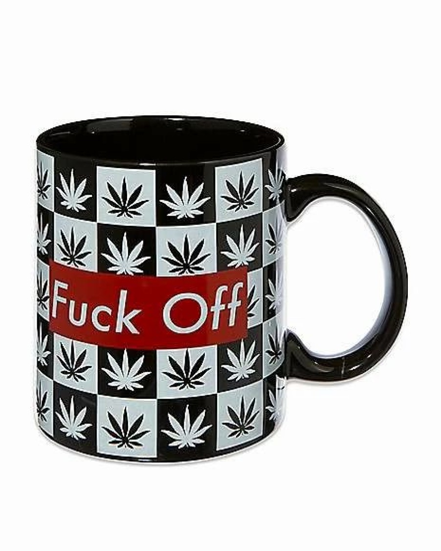 Coffee Mugs * Top 10 Checkerboard Fuck Off Weed Leaf Mug 20 Oz. Black And White