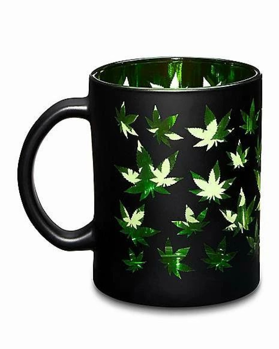 Coffee Mugs * Promo Frosted Weed Leaves Coffee Mug 16 Oz. Black