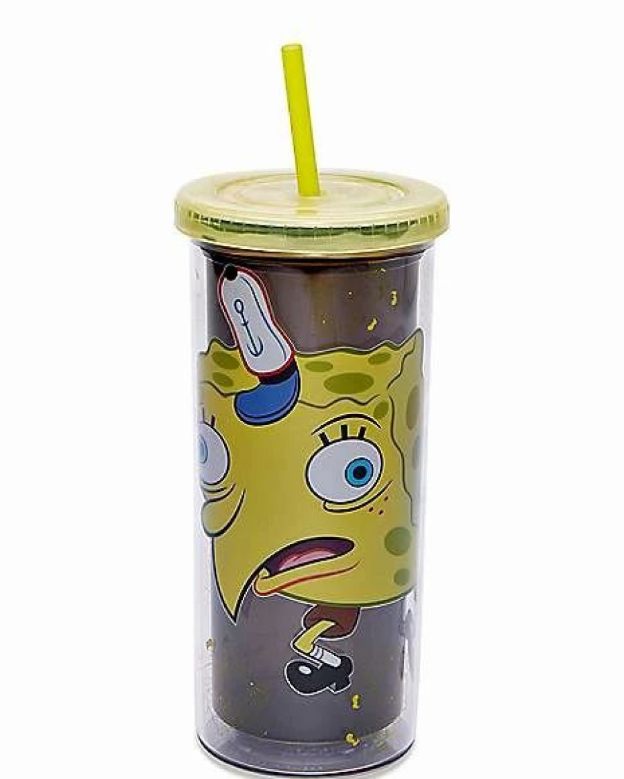 Television * Brand New Meme Spongebob Squarepants Cup With Straw 20 Oz. Nickelodeon Black