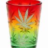 Shooters & Shot Glasses * Cheap Glitter Fade Rasta Leaf Shot Glass 1.5 Oz.