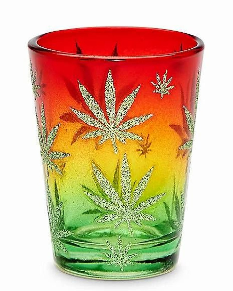 Shooters & Shot Glasses * Cheap Glitter Fade Rasta Leaf Shot Glass 1.5 Oz.