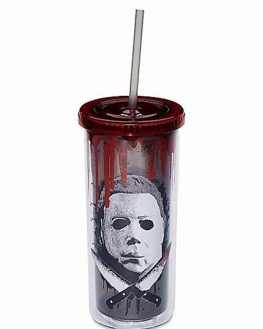 Halloween * Coupon Michael Myers Mask Cup With Straw 20 Oz. Halloween Black