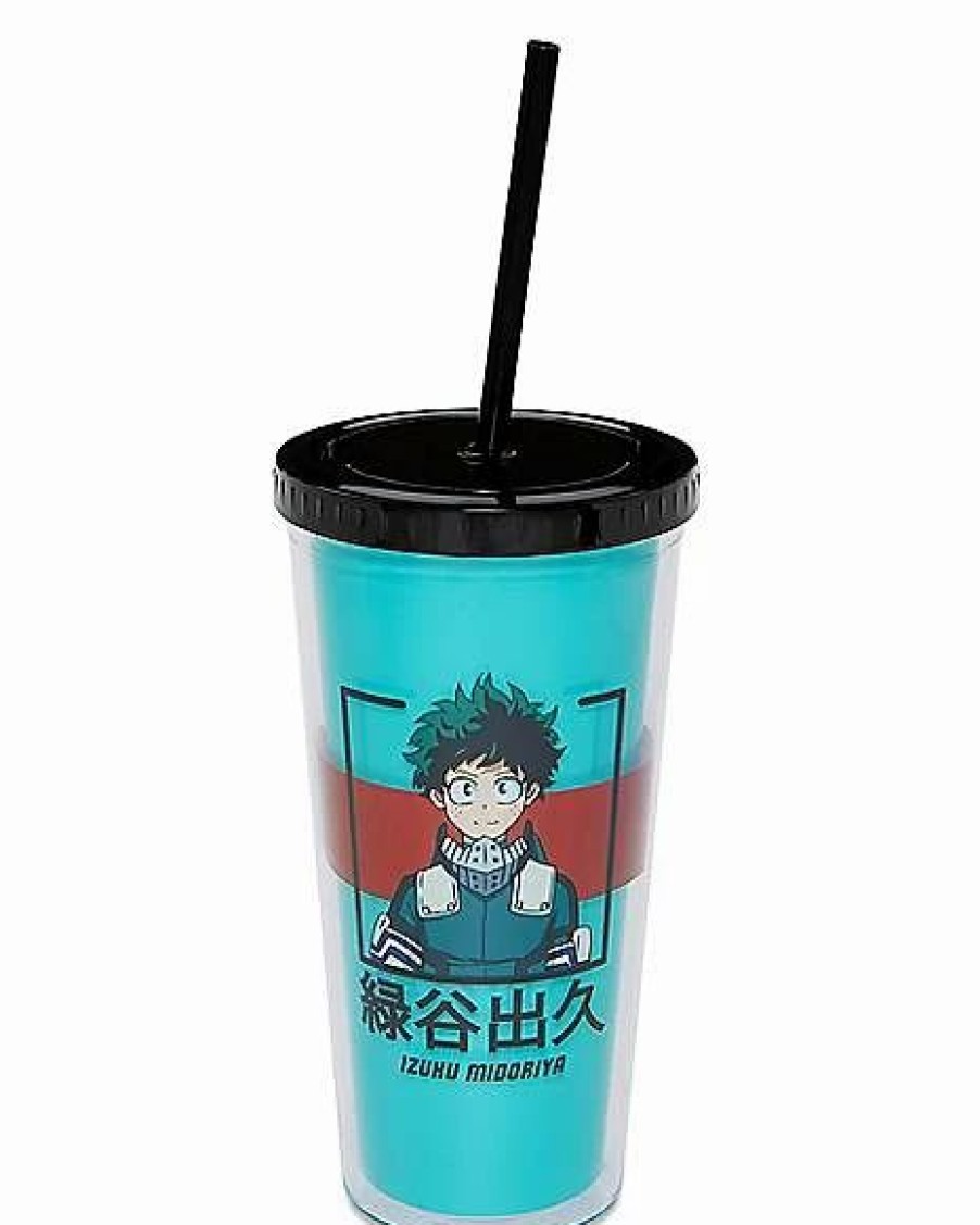 Anime * Cheapest Deku Red Stripe Cup With Straw 20 Oz. My Hero Academia Teal