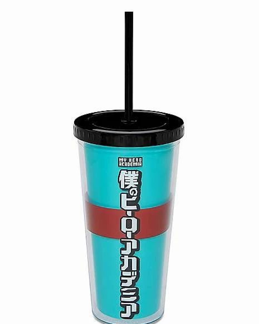 Anime * Cheapest Deku Red Stripe Cup With Straw 20 Oz. My Hero Academia Teal