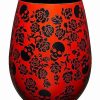 Halloween * Top 10 Skulls And Roses Stemless Glass 22 Oz. Black And Red