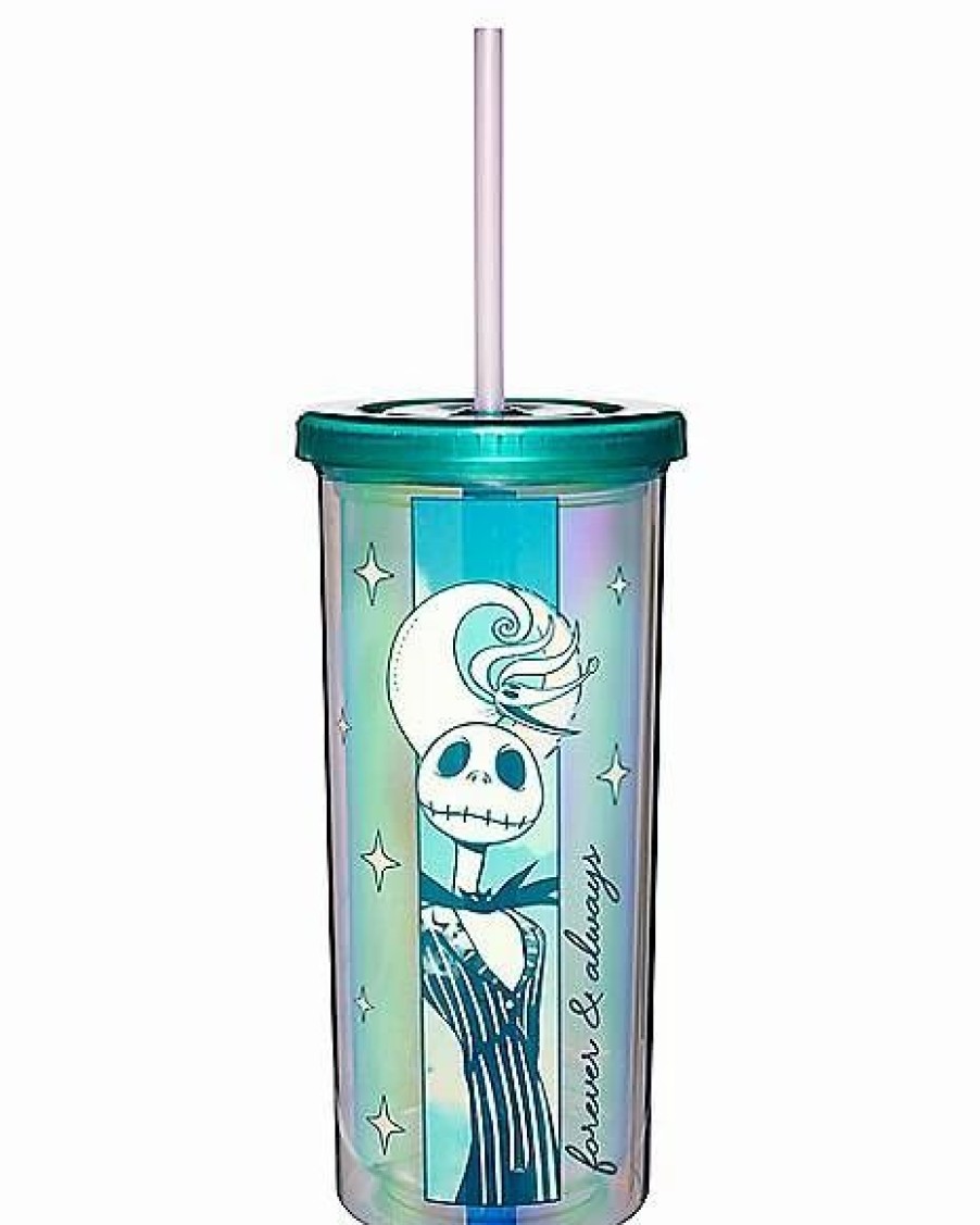 Halloween * Promo Iridescent Jack And Sally Cup With Straw 20 Oz. The Nightmare Before Christmas