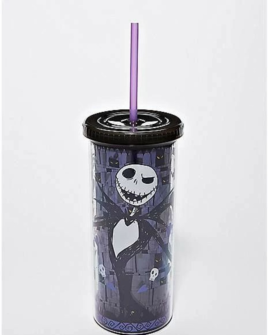 Halloween * Wholesale Jack Skellington Skull And Heart Cup With Straw 20 Oz. The Nightmare Before Christmas Multi-Color