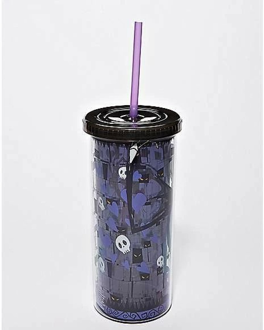 Halloween * Wholesale Jack Skellington Skull And Heart Cup With Straw 20 Oz. The Nightmare Before Christmas Multi-Color