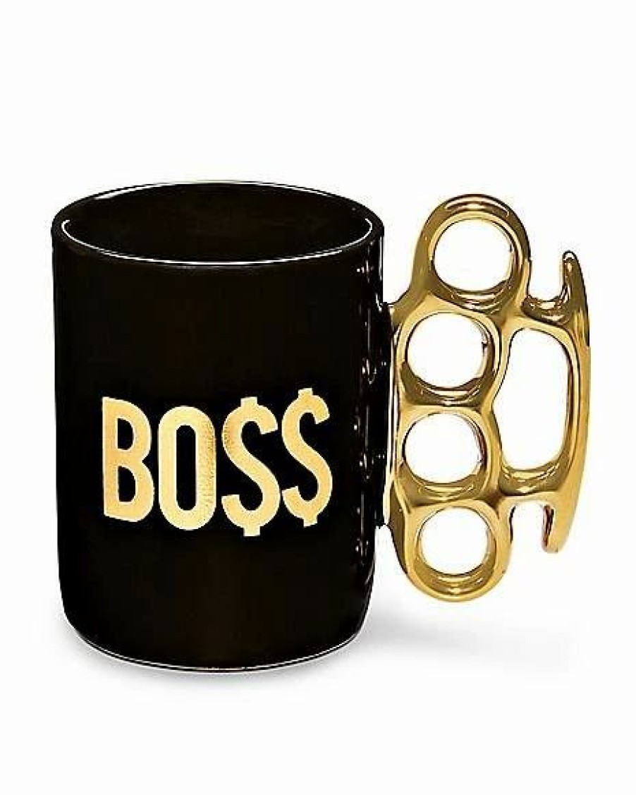 Shooters & Shot Glasses * Outlet Brass Knuckle Handle Shot Glass 2 Oz. Black/Gold