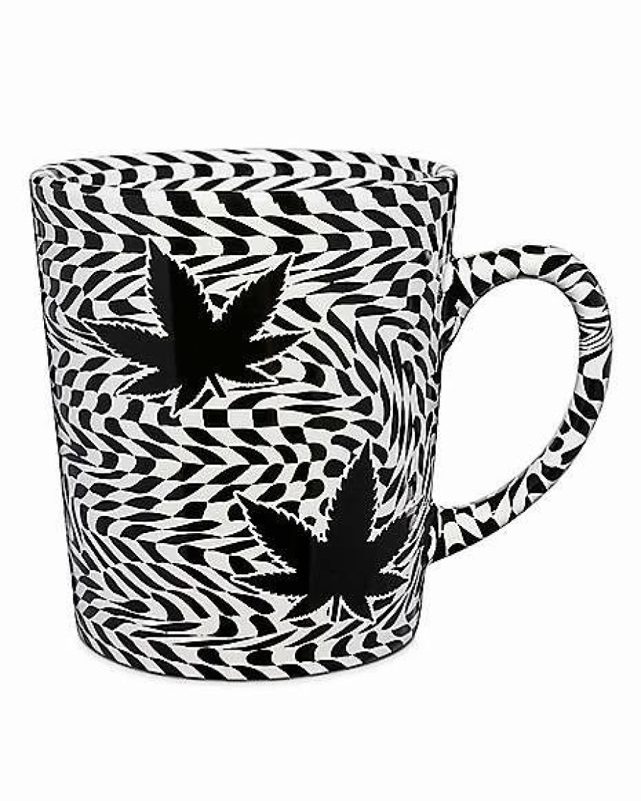 Coffee Mugs * Best Deal Stripe Weed Leaf Coffee Mug 17 Oz. Black And White