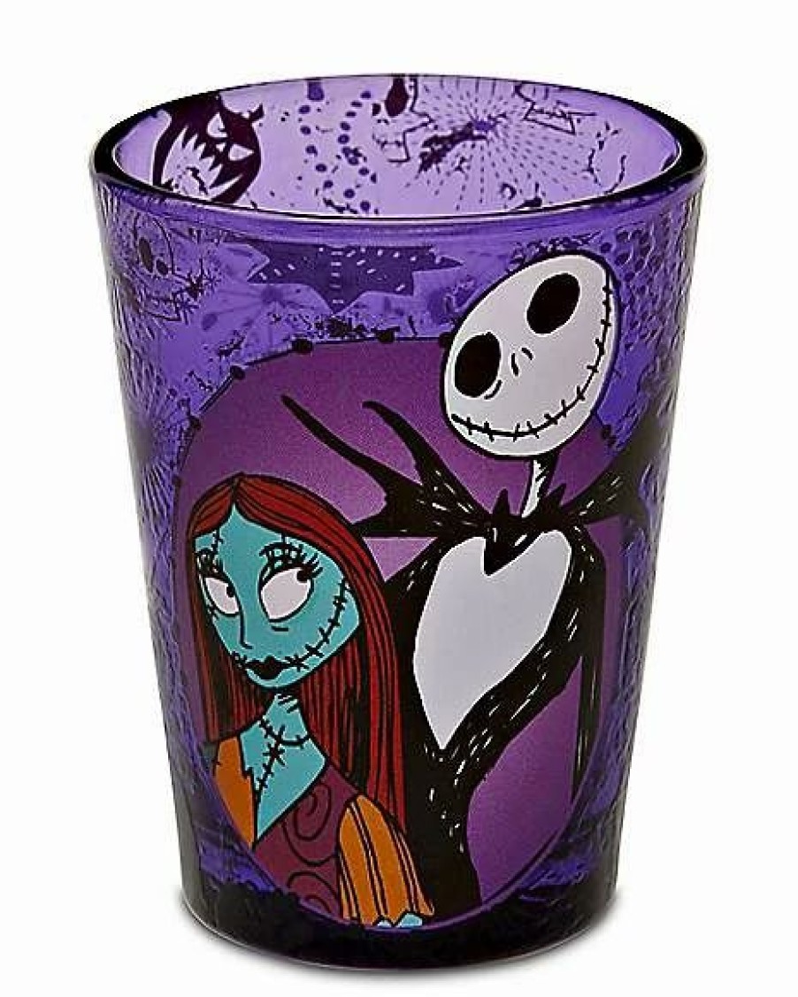 Halloween * Cheapest Jack And Sally Mini Glass 2 Oz. The Nightmare Before Christmas Purple