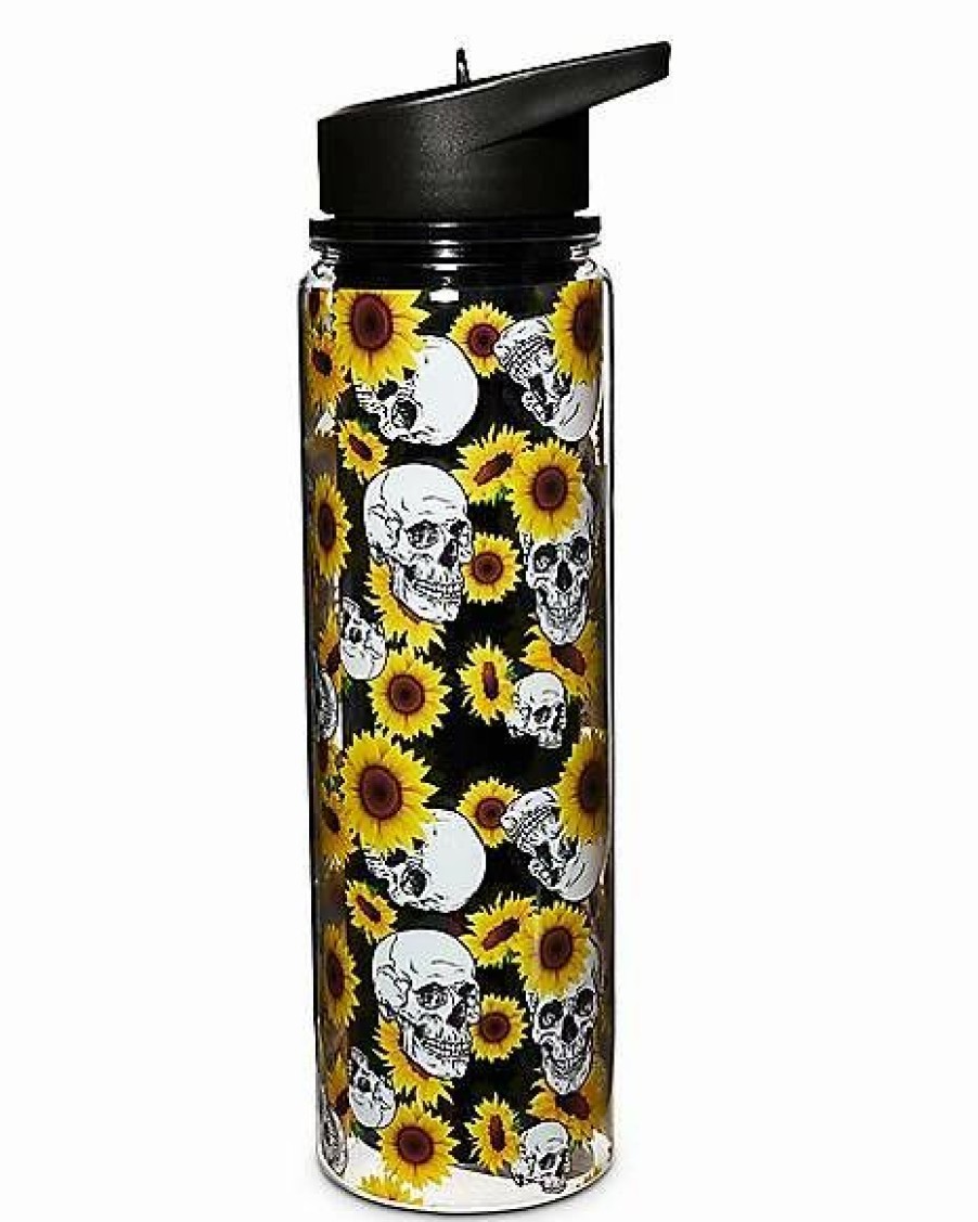 Plastic Drinkware * Deals Sunflower Skull Water Bottle 18 Oz.