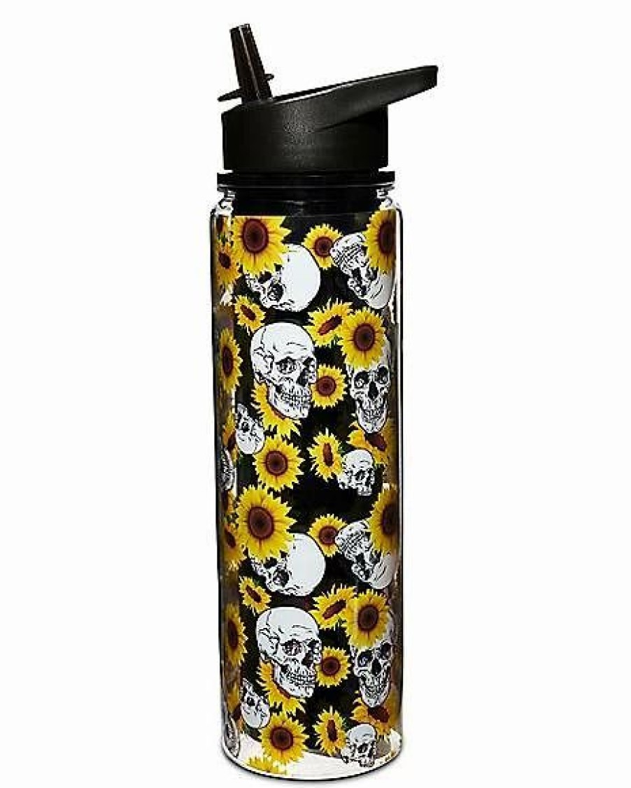 Plastic Drinkware * Deals Sunflower Skull Water Bottle 18 Oz.