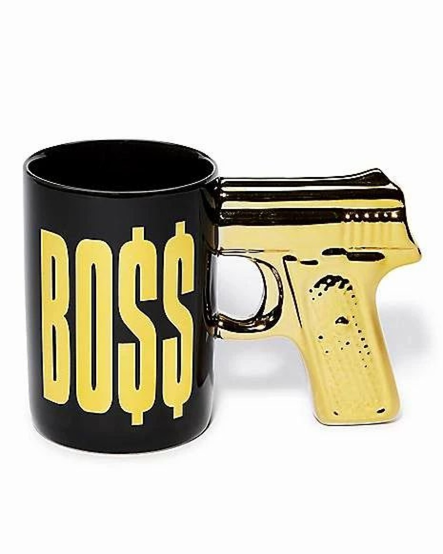 Coffee Mugs * Buy Foil Gold Gun Handle Boss Coffee Mug 16 Oz. Black