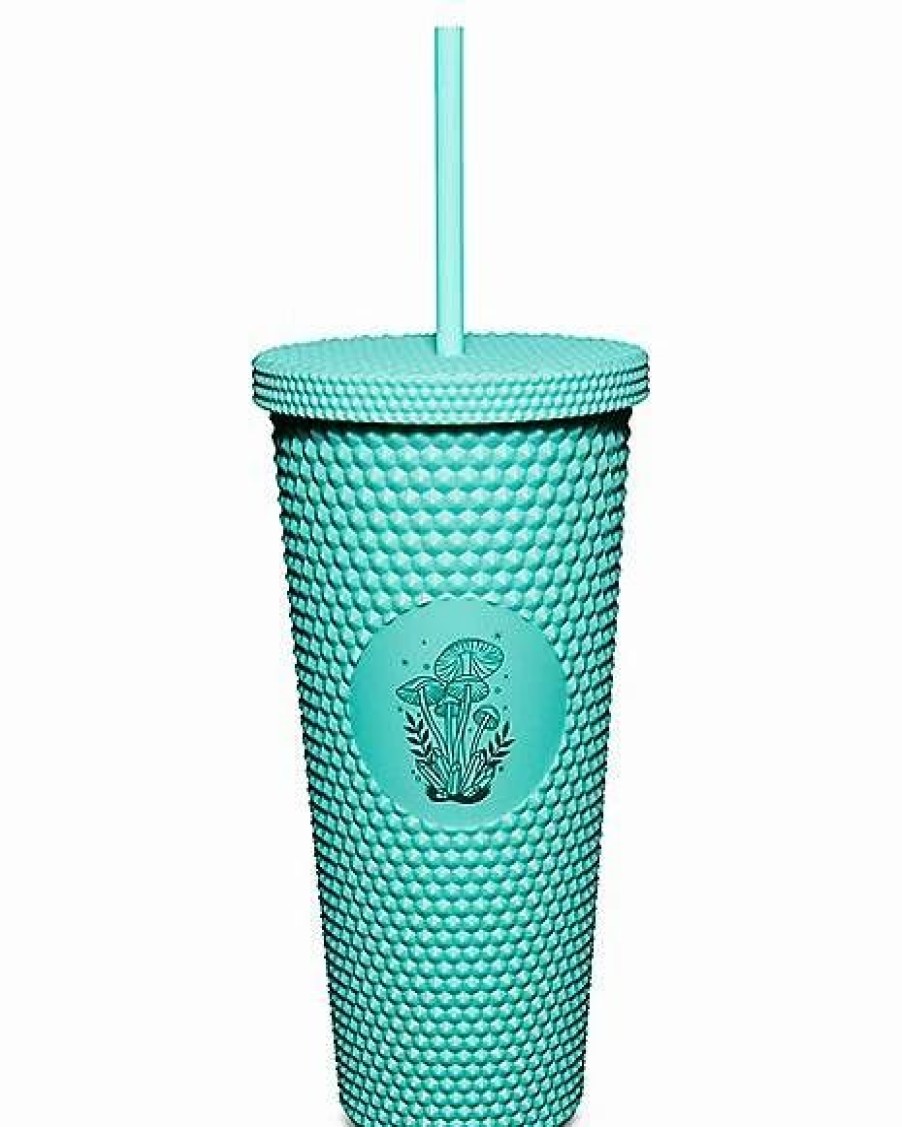 Plastic Drinkware * Hot Sale Textured Mushroom Cup With Straw 24 Oz. Teal